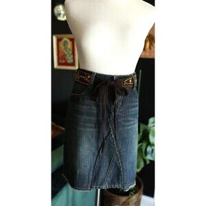 Vintage Mudd Jean Denim Skirt Junior’s Size 7 Knee Length 90s Y2K With Belt